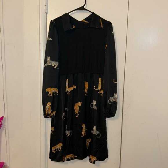 LEOPARD PRINT LONG SLEEVE SWING DRESS SIZE XL - Picture 3 of 4